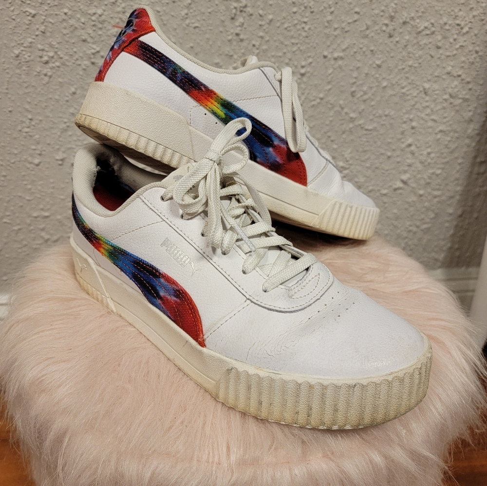 Puma - Women's White Sneakers with Rainbow Tie Dye - Picture 1 of 10